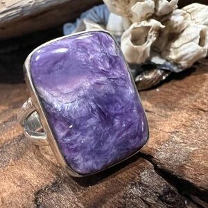 NWT Bali Thailand Ring Charoite Sterling Rectangular Large Dome Purple Silver